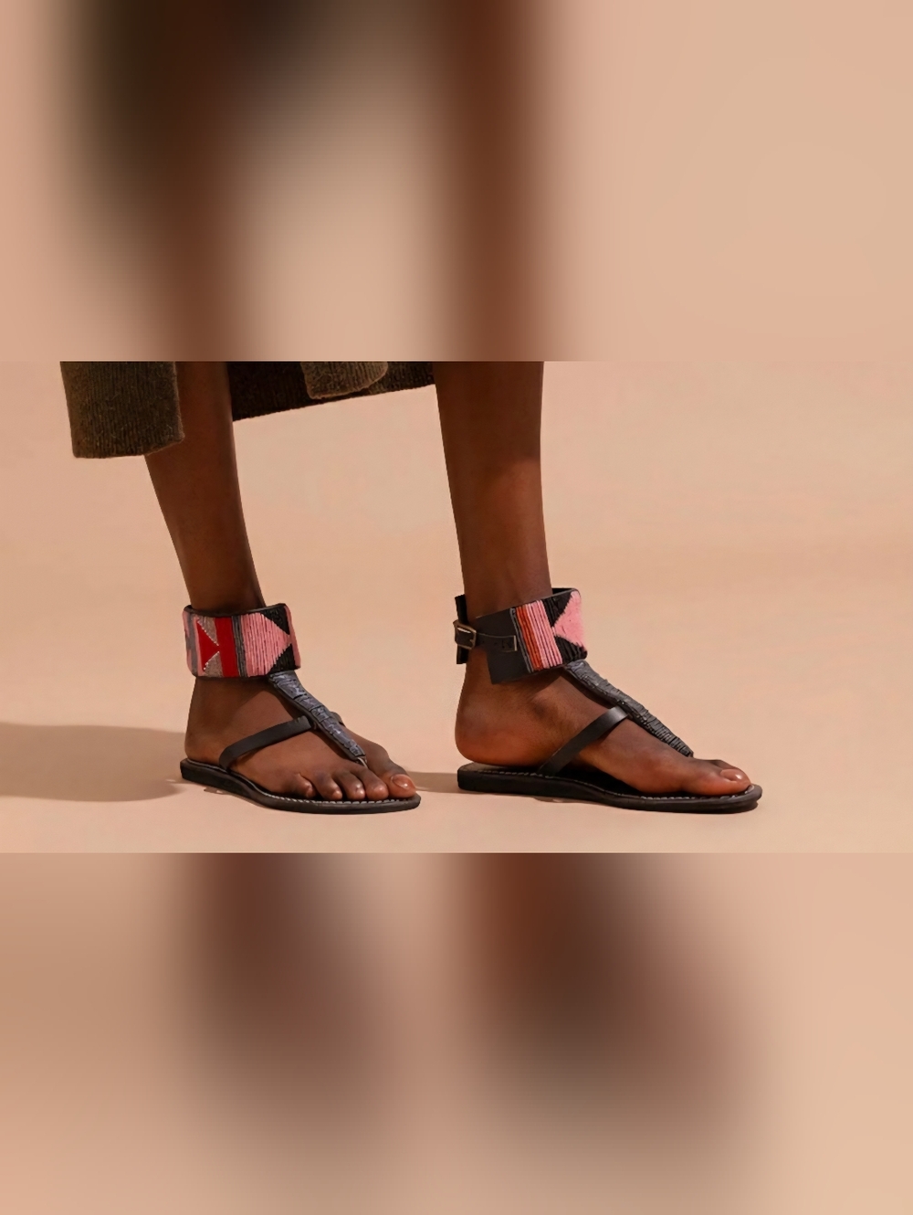 Gorgeous LAIDBACK LONDON Beaded Ankle Cuff African Handmade Sandals Sz 37